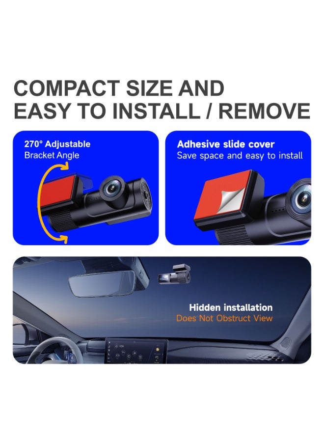 4K front and rear dual-recording dashcam, WiFi APP interconnection, concealed installation, includes a free 64GB high-speed memory card. - Image 5